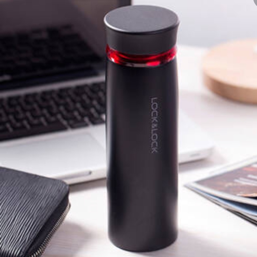 Lock & Lock Feather Light Ring Vacuum Travel Coffee/Tea Tumbler 450ML Black-Red